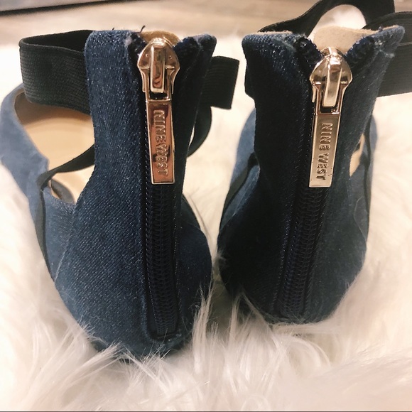 Nine West Denim Flats w/ Black Ankle Strap! - Picture 2 of 4